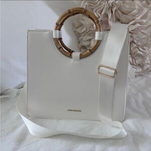 Beautiful Like Dreams Bamboo Handle White Purse Satchel Tote Cross Body
